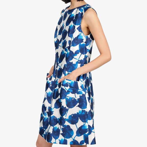 Silk Oscar De La Renta Blue Floral Dress Size 10 - Picture 10 of 10